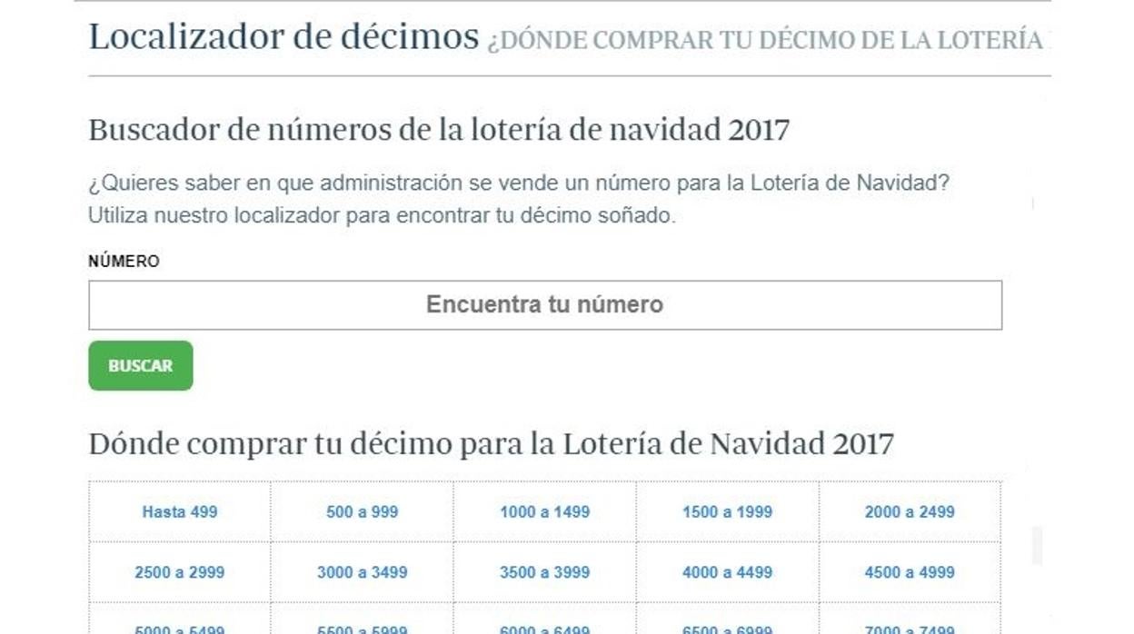 Imagen del buscador de décimos de Lotería de Navidad 2018