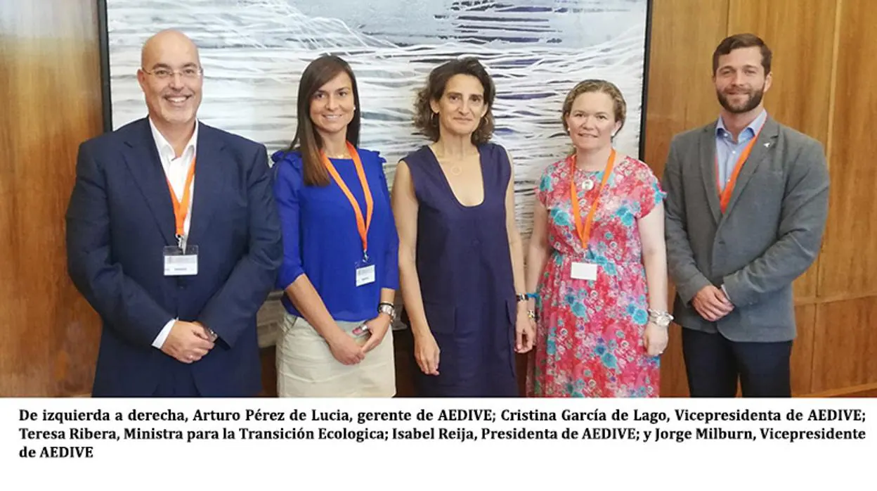 La junta directiva de Aedive, con la ministra de Transición Ecológica, Teresa Ribera