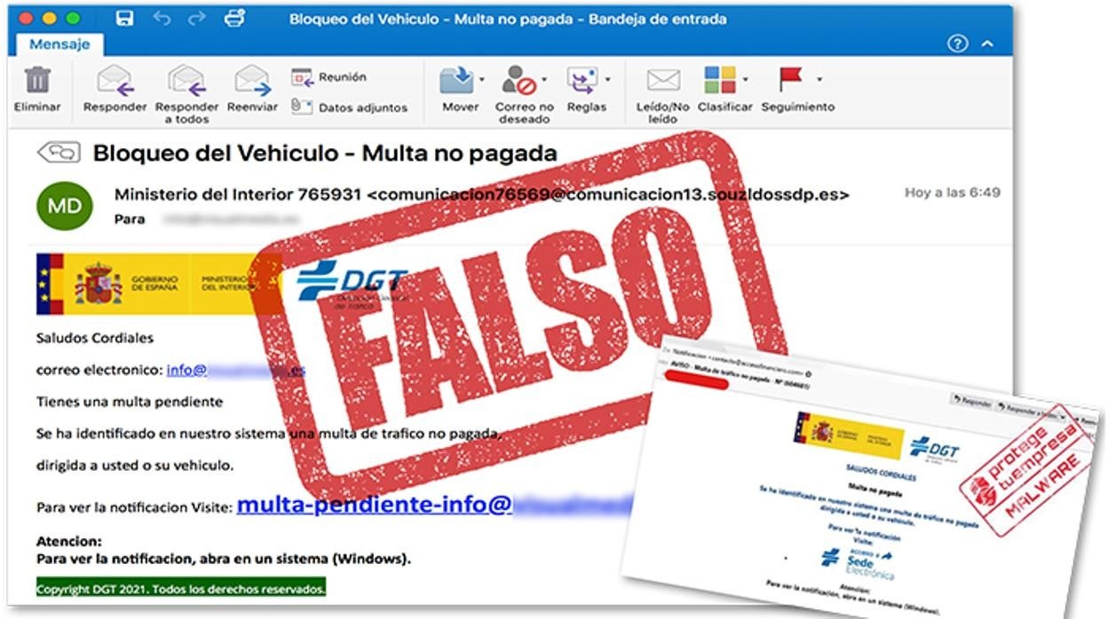 Multa falsa enviada por correo electrónico