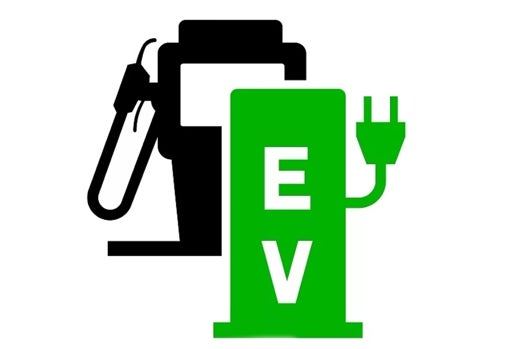 Señal de surtidor de carburante y estación de recarga eléctrica