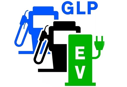 Señal de surtidor de carburante, estación de recarga eléctrica y GLP