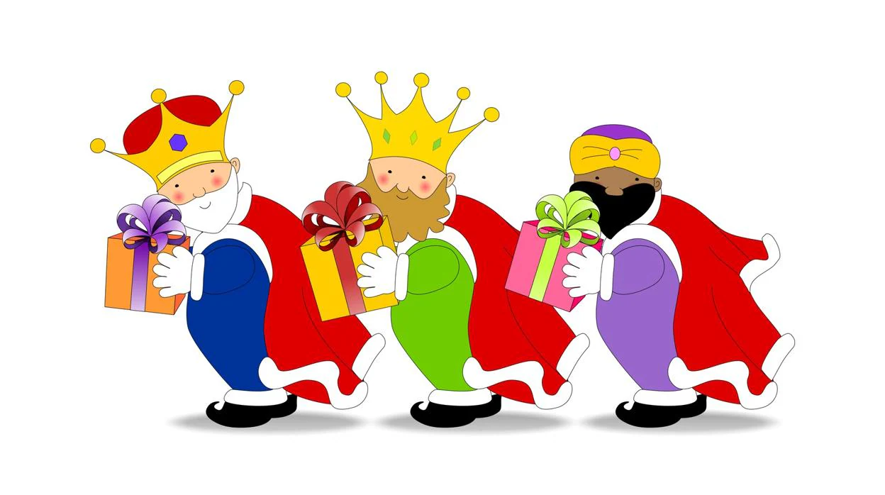 Los tres Reyes magos, Melchor el primero a la izquierda con barba blanca, Gaspar y Baltasar