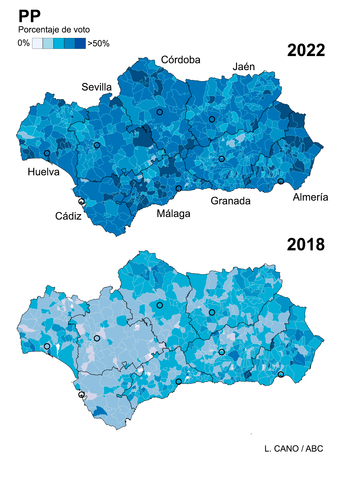 Cinco gráficos y mapas para entender los resultados de las elecciones en Andalucía