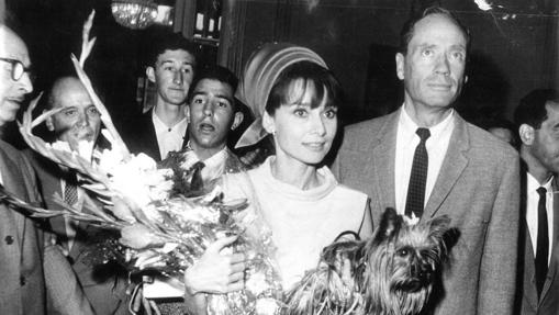 Audrey Hepburn, junto a su esposo Mel Ferrer, en el Festival de San Sebastián.