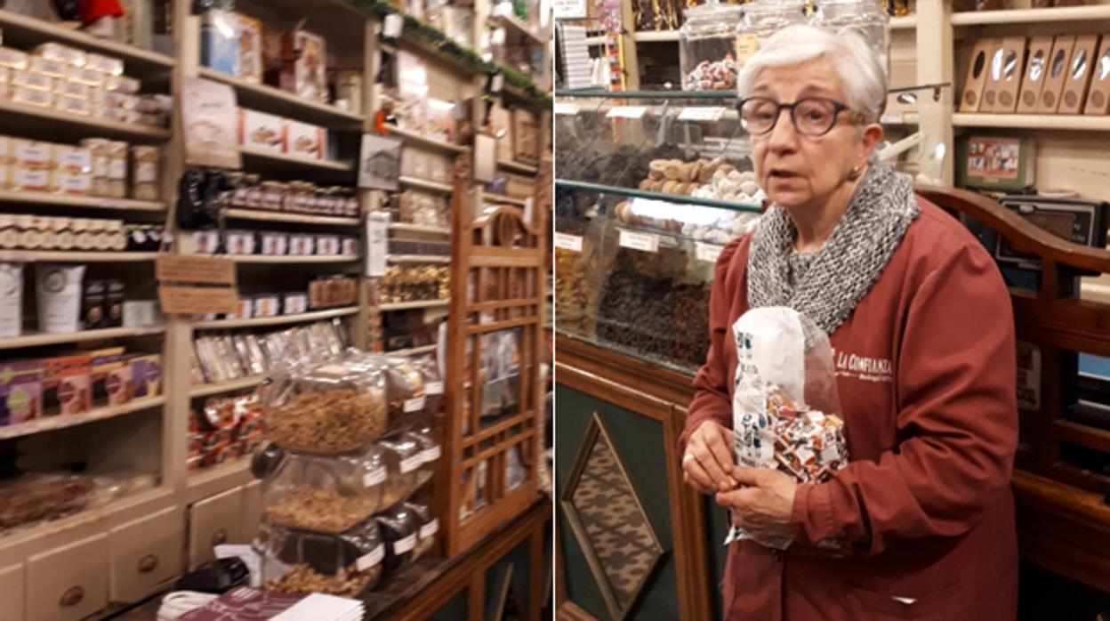 María Jesús Sanvicente en su tienda de ultramarinos La Confianza, patrimonio comercial de la Humanidad