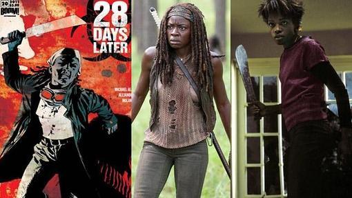 A la izquierda, la versión comiquera y con rastas de Selena, en el centro Michonne, y a la derecha la Selena de la película de «28 días después»