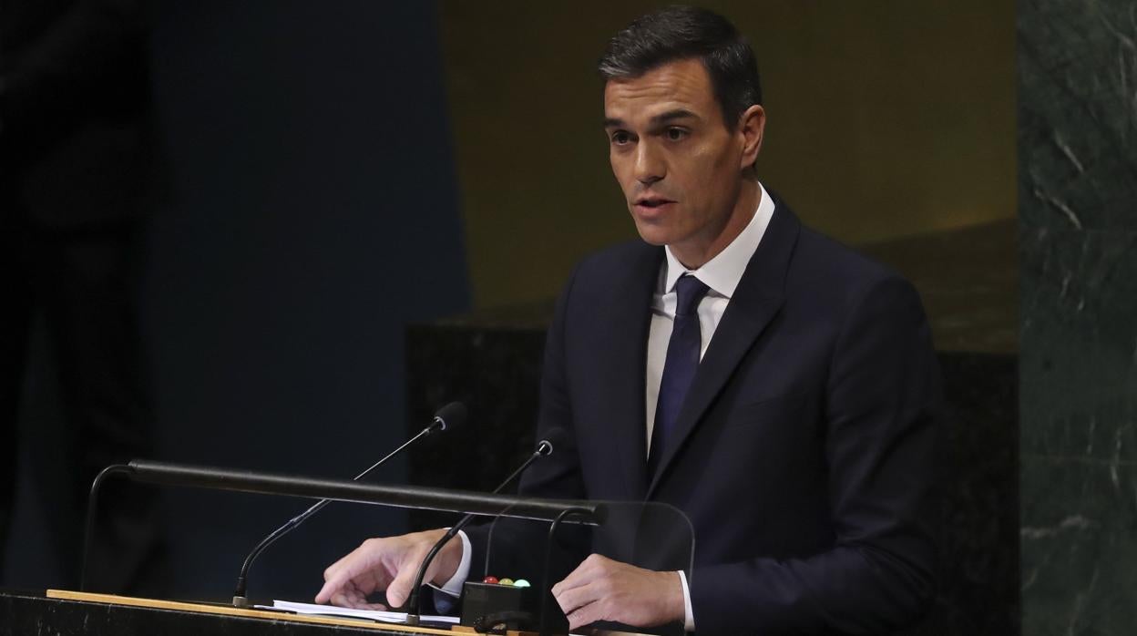 Pedro Sánchez durante su intervención en la Asamblea General de Naciones Unidas