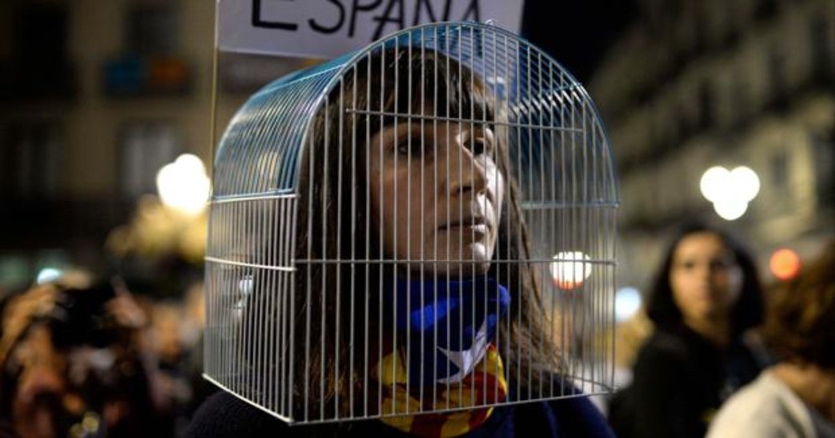 Una mujer durante una manifestación independentista.