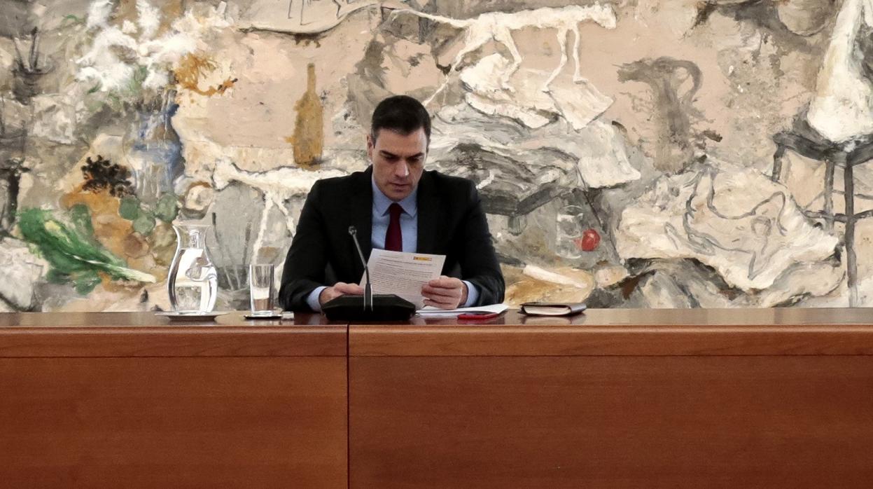 Pedro Sánchez, durante el comité técnico para la desescalada.