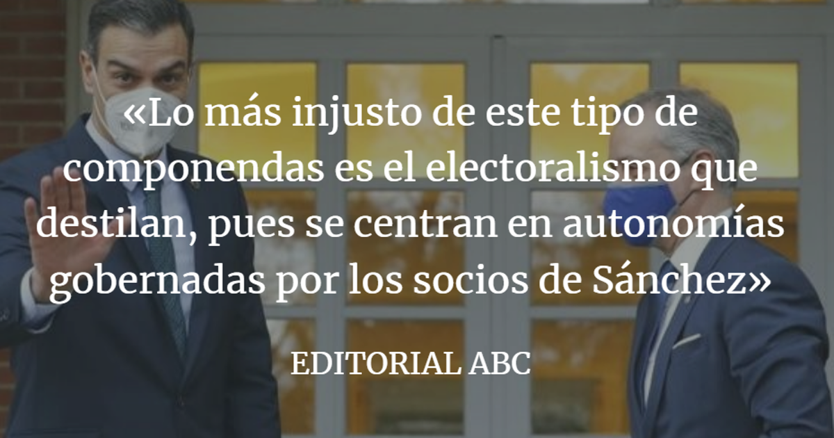 Editorial ABC: Sánchez riega a sus socios a costa del Estado