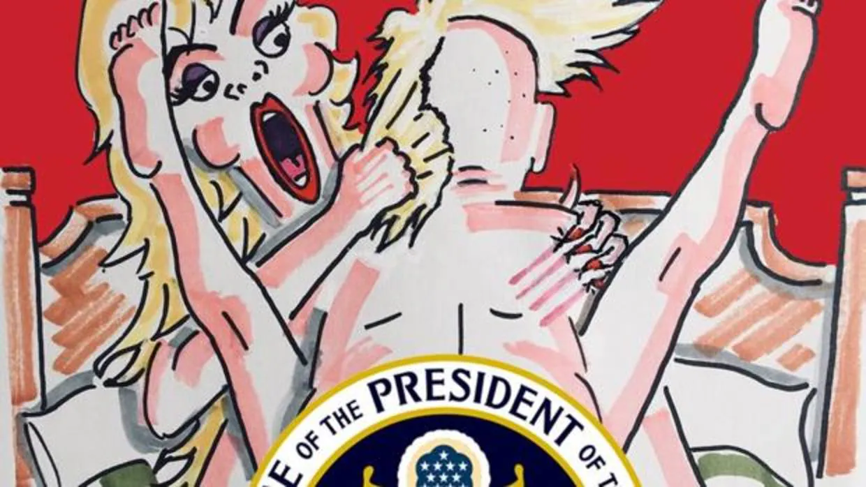Una de las pinturas de Carrey que muestra a Donald Trump con Stormy Daniels