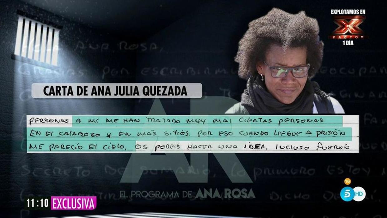 Ana Rosa Quintana lee la carta de Ana Julia Quezada