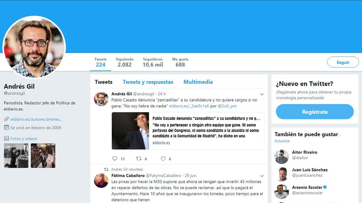 Perfil en Twitter de Andrés Gil