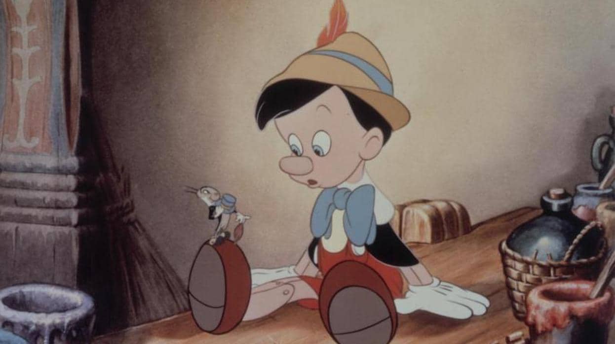 Escena de los dibujos animados de Pinocho