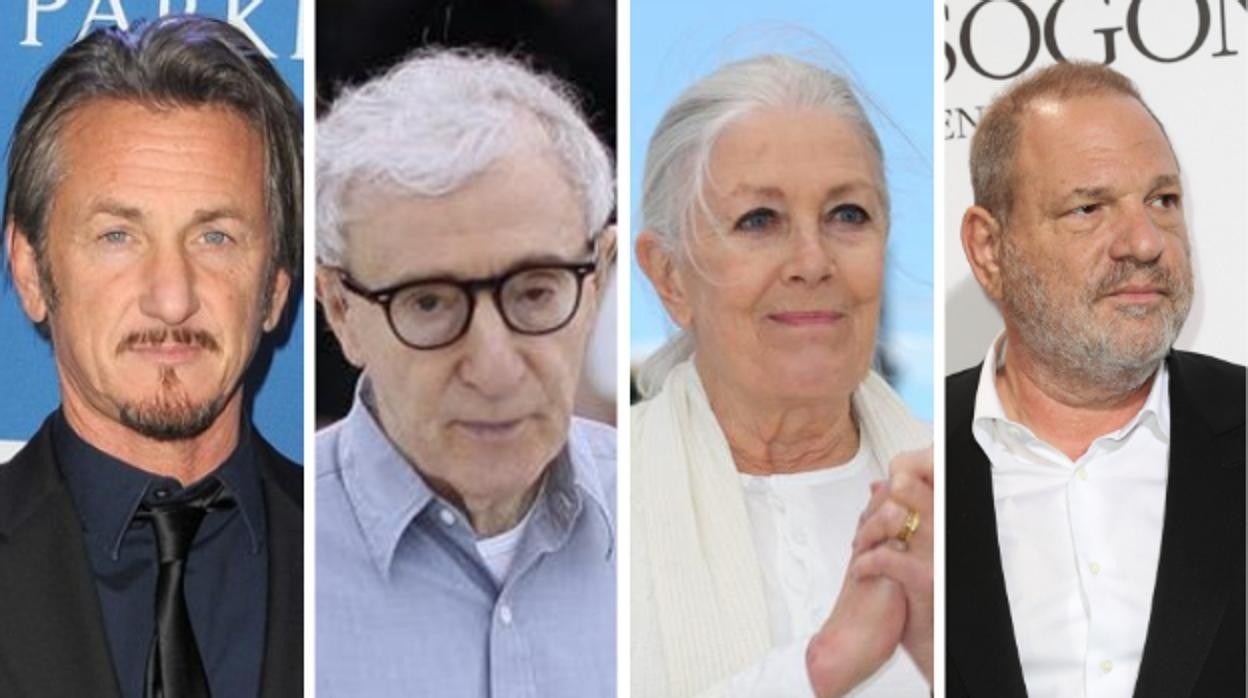 De izquierda a derecha: Sean Penn, Woody Allen, Vanessa Redgrave y Harvey Weinstein. Entre los cuatro suman ocho premios de la Academia