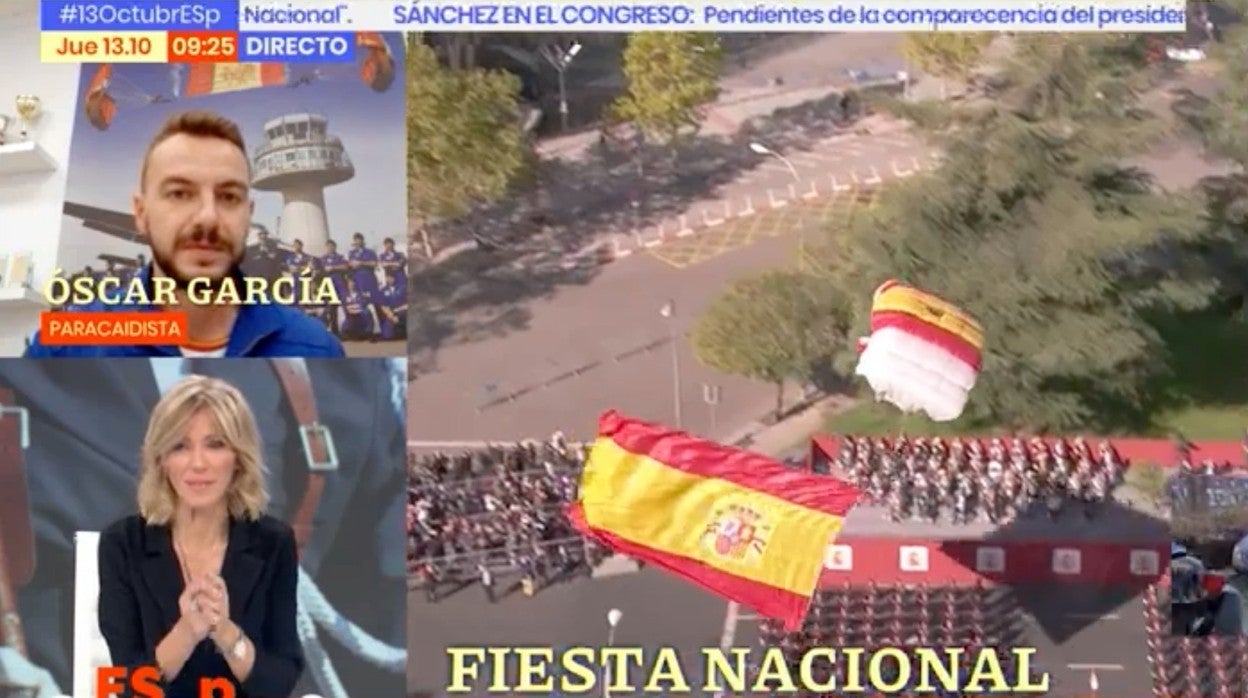 Susanna Griso, presentadora de 'Espejo Público', habla con el paracaidista.