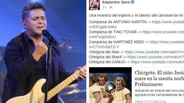 Alejandro Sanz presume «del ingenio y talento» del Carnaval de Cádiz