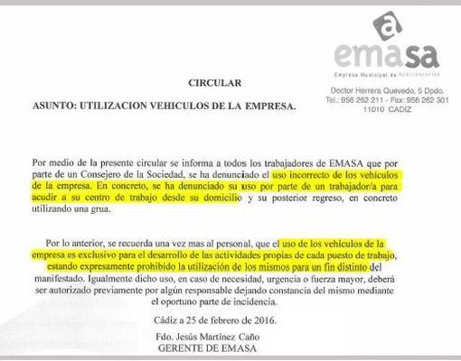 El gerente de la grúa municipal de Cádiz llama al orden a la plantilla por presunto mal uso del servicio