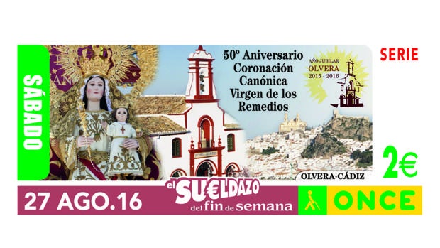 La ONCE dedica su cupón del día 27 al aniversario de la Coronación de la Virgen de los Remedios de Olvera