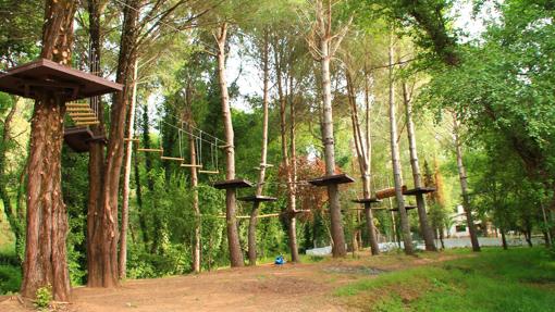 Las instalaciones del bosque suspendido del parque de Aventura Sierra Norte