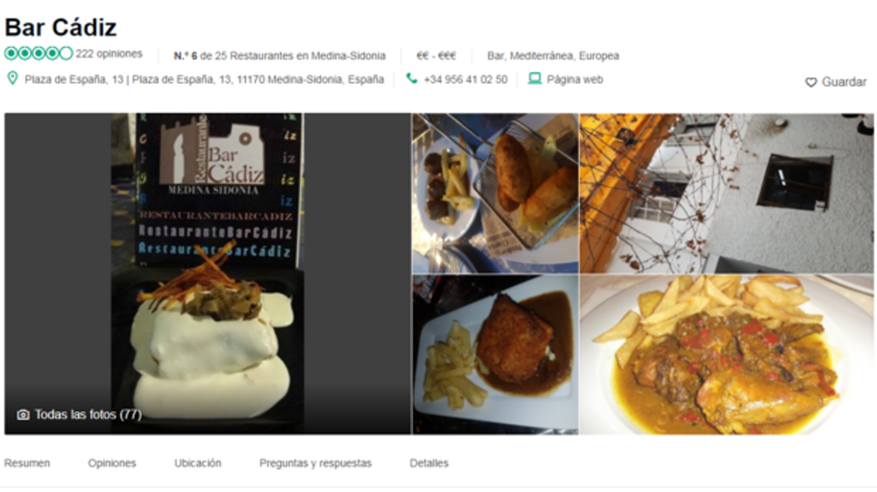 Perfil del Bar Cádiz en TripAdvisor.