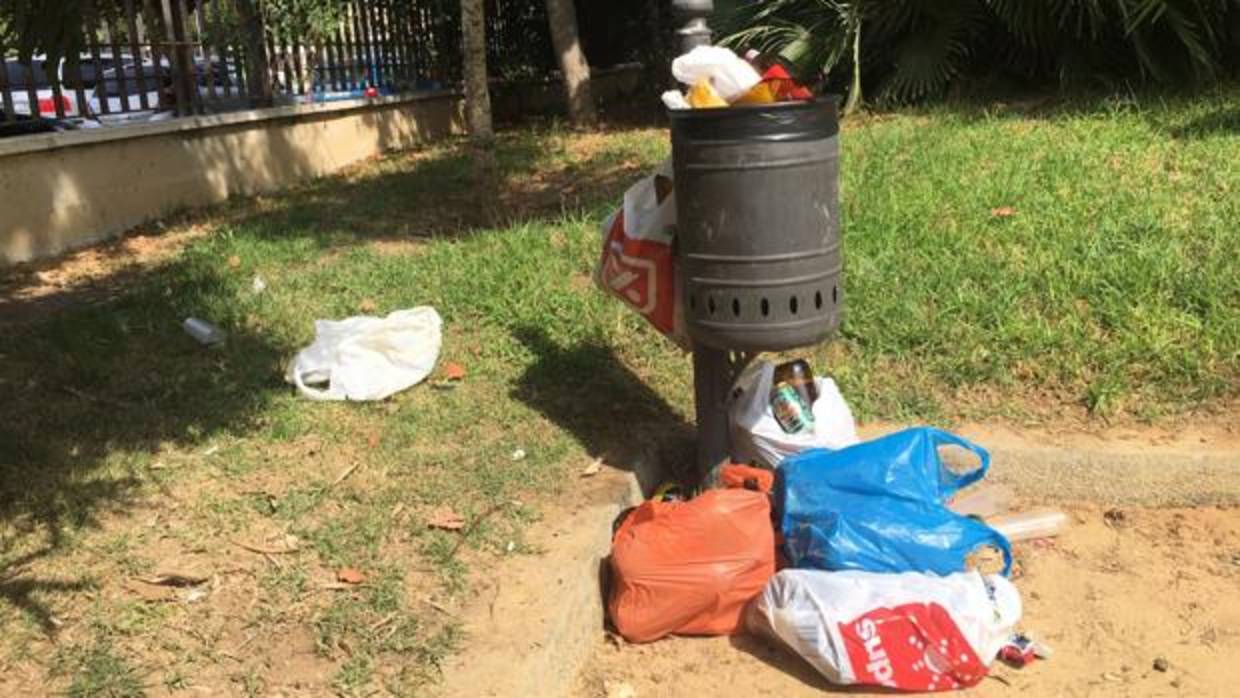 Aspecto reciente de parques y jardines de la ciudad. En la imagen, basura acumulada en el parque de Varela.