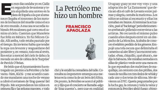Extracto del artículo con el que Francisco Apaolaza ha ganado el Premio Unicaja de Artículos Periodísticos.