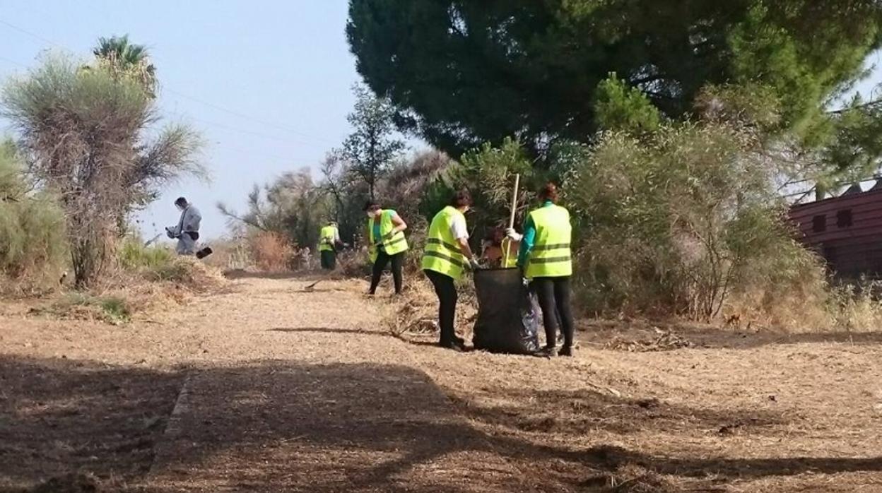 Varias personas limpian el entorno del Riopudio