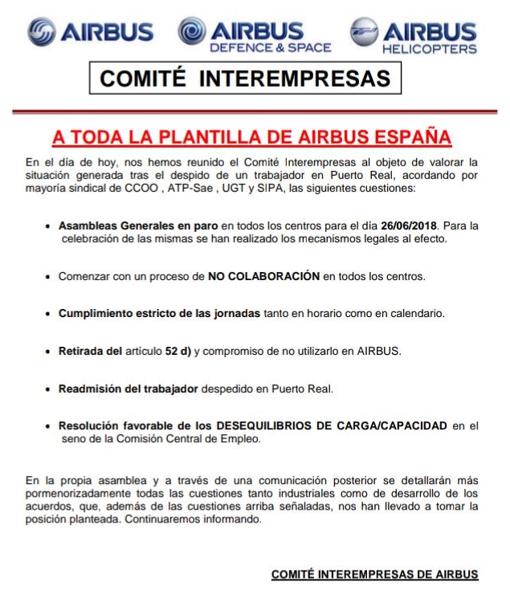 La crisis laboral de Airbus en Puerto Real amenaza al resto de producción en España