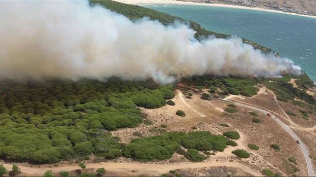 Más de 150 efectivos combaten el incendio de Punta Camarinal en Tarifa
