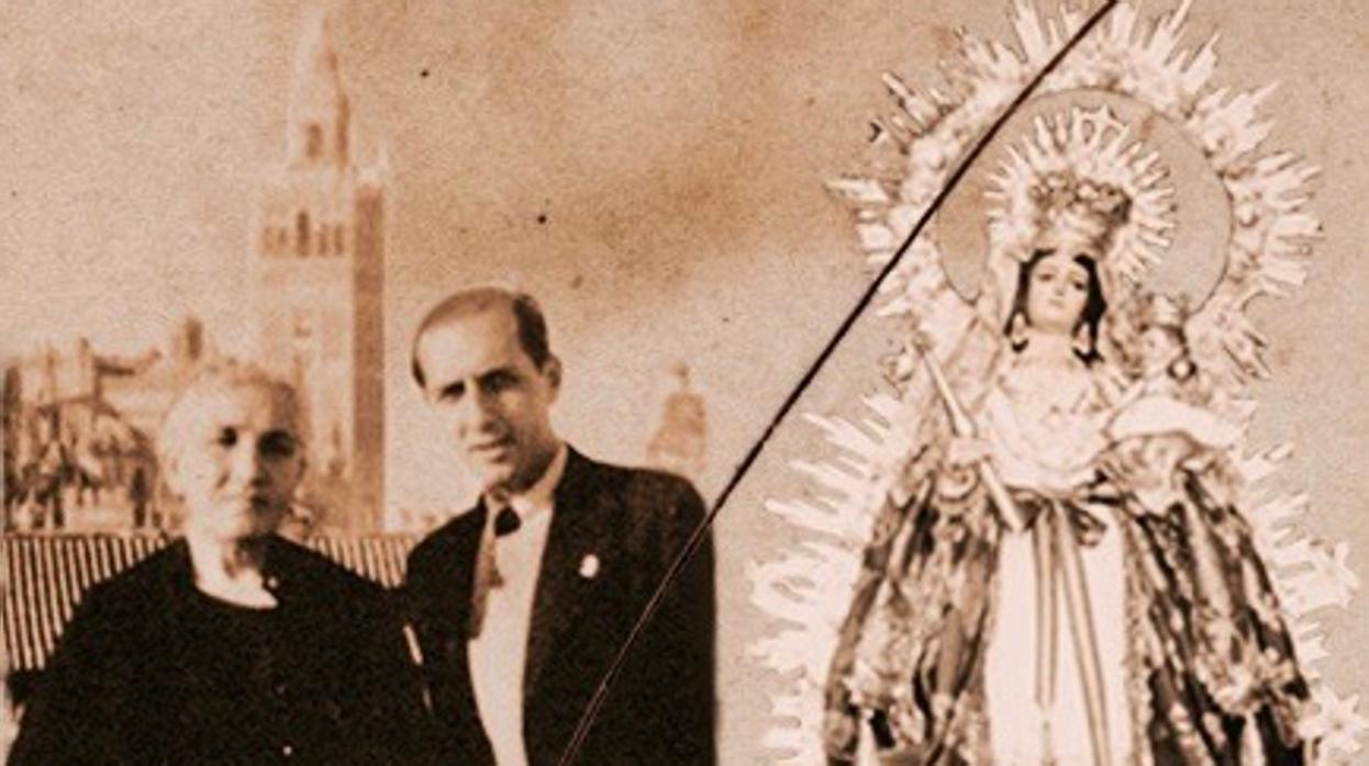 Romero Murube junto a su madre y Nuestra Señora de Las Nieves