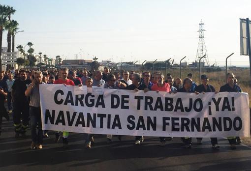 Los trabajadores de Navantia San Fernando esta mañana