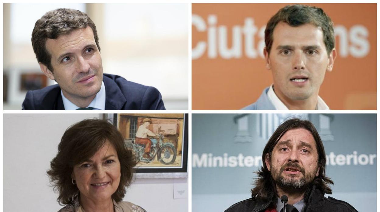 Pablo Casado, Albert Rivera, Carmen Calvo y Rafael Mayoral, juntos en Cádiz.