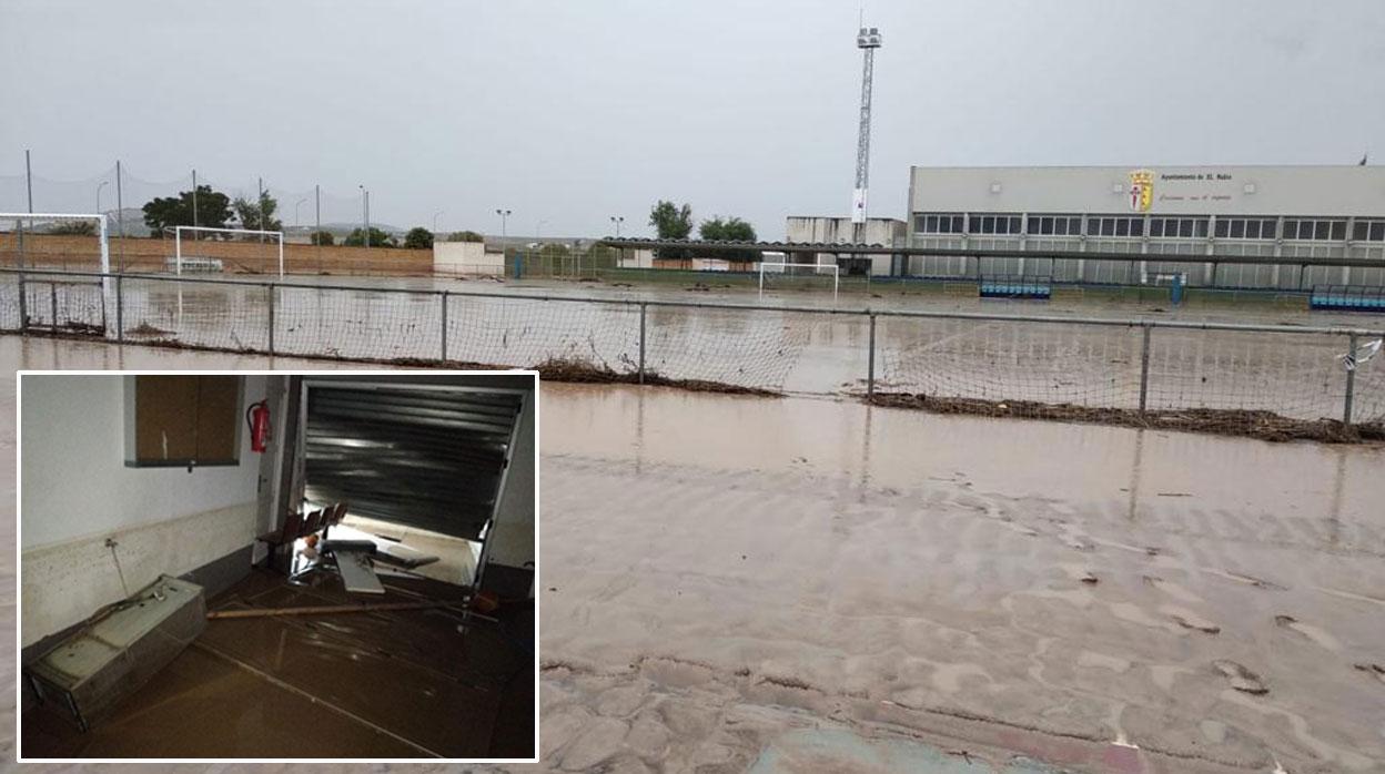 Aspecto de las zonas polideportivas de El Rubio y cómo ha afectado también el temporal al interior