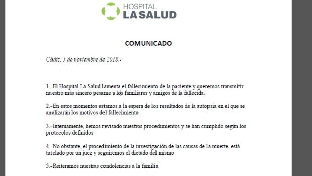 Lee el comunicado de la Clínica de la Salud por el fallecimiento de Sandra Marín