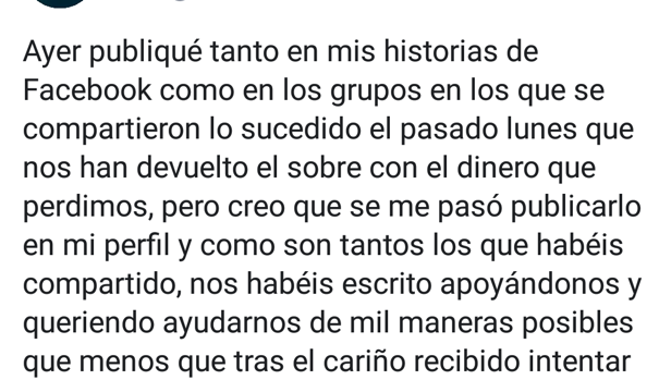 Pierden un sobre con 700 euros y lo recuperan por la ayuda de las redes sociales