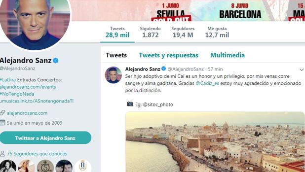 Alejandro Sanz agradece en redes sociales su título de hijo adoptivo de Cádiz