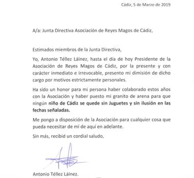 Antonio Téllez dimite como presidente de la Asociación Reyes Magos de Cádiz