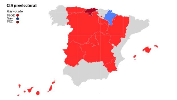 El PSOE ganaría en todas las comunidades salvo Cantabria y Navarra