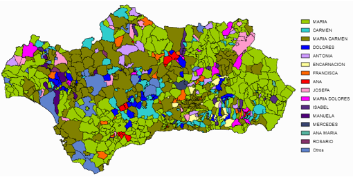 Estadística de los nombres femeninos en Andalucía