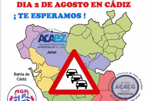 Las autoescuelas marchan en caravana por Cádiz para protestar por el atasco en los exámenes de conducir
