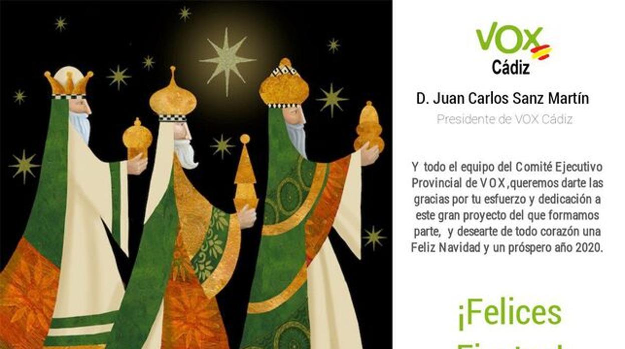 La polémica felicitación navideña con tres reyes magos blancos difundida en las redes sociales.