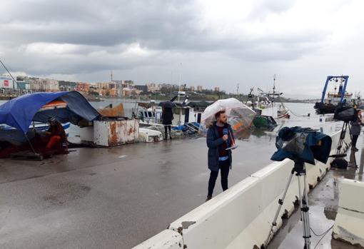 Periodistas en el Muelle Pesquero de Algeciras, esta tarde.