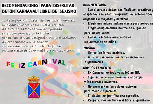 Publicación del Ayuntamiento de La Puebla del Río con las normas sobre su carnaval