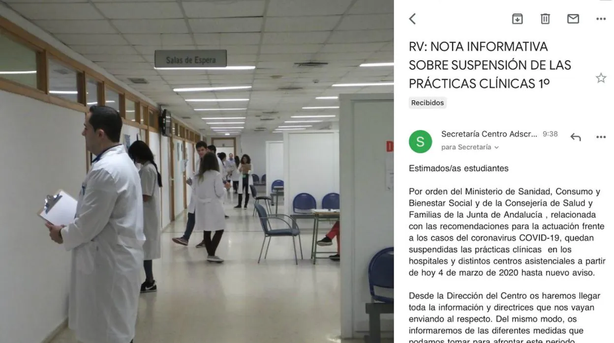 Asunto del correo enviado por los centros universitarios de Cádiz al alumnado de grados de ciencias de la Salud.