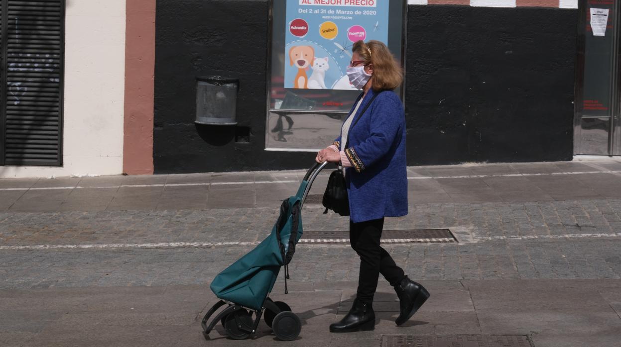 Una vecina pasea por las calles de Cádiz.