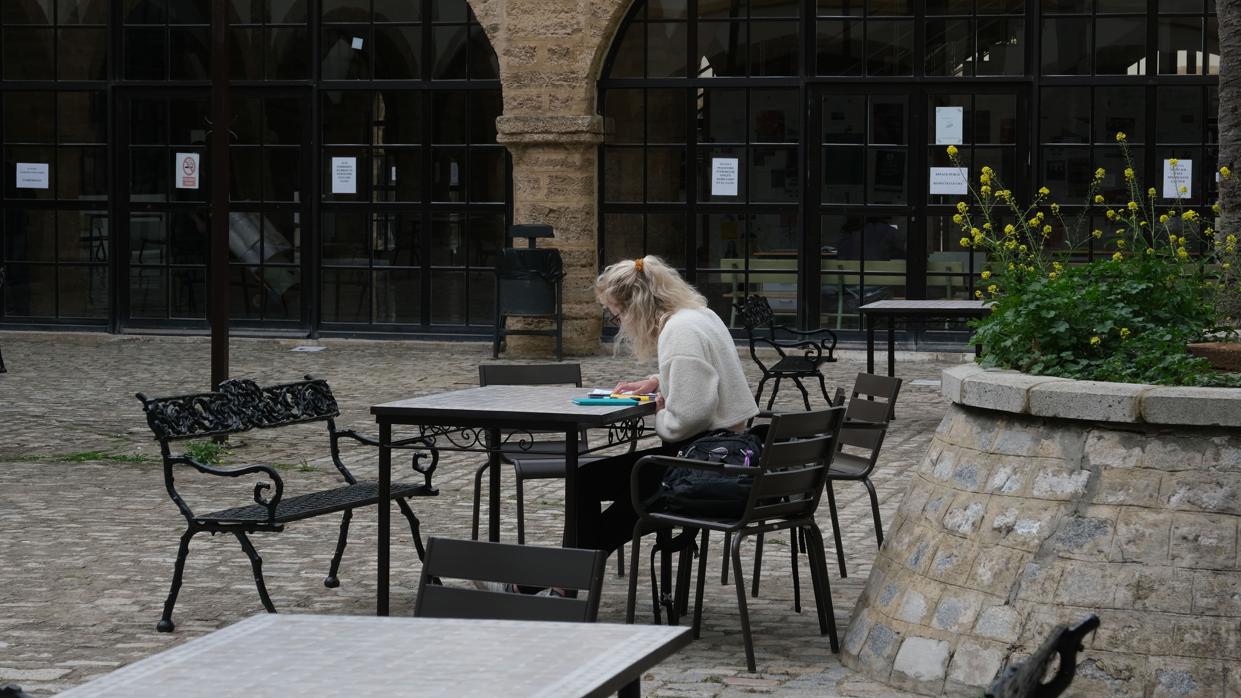 Una alumna estudia en el campus de la UCA en Cádiz uno de los días previos al cierre.