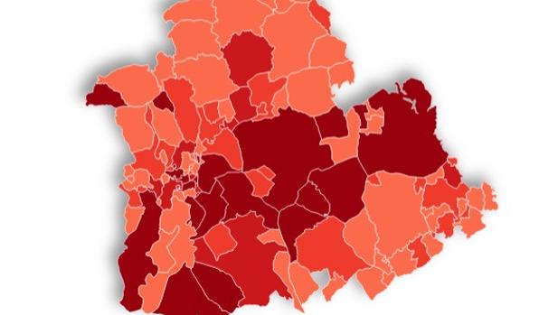 El mapa de los casos activos de coronavirus en los municipios de Sevilla