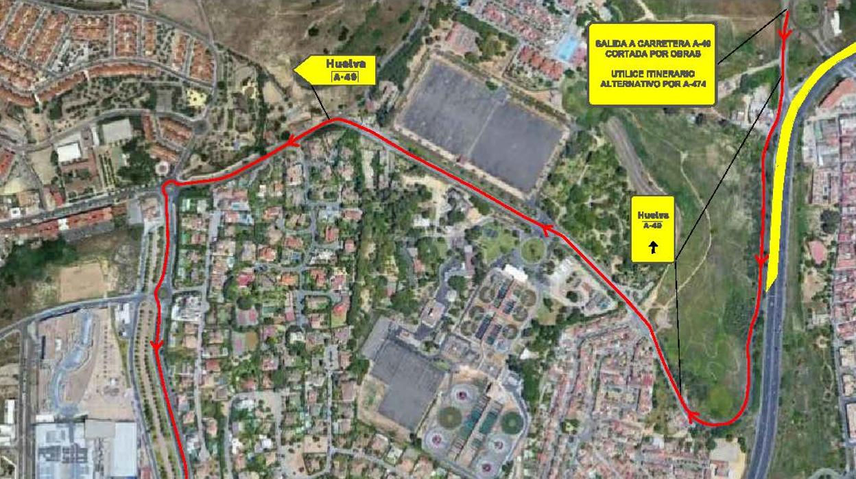 El lunes se corta el tráfico en el ramal de salida desde Camas a la A-49 por las obras de La Pañoleta