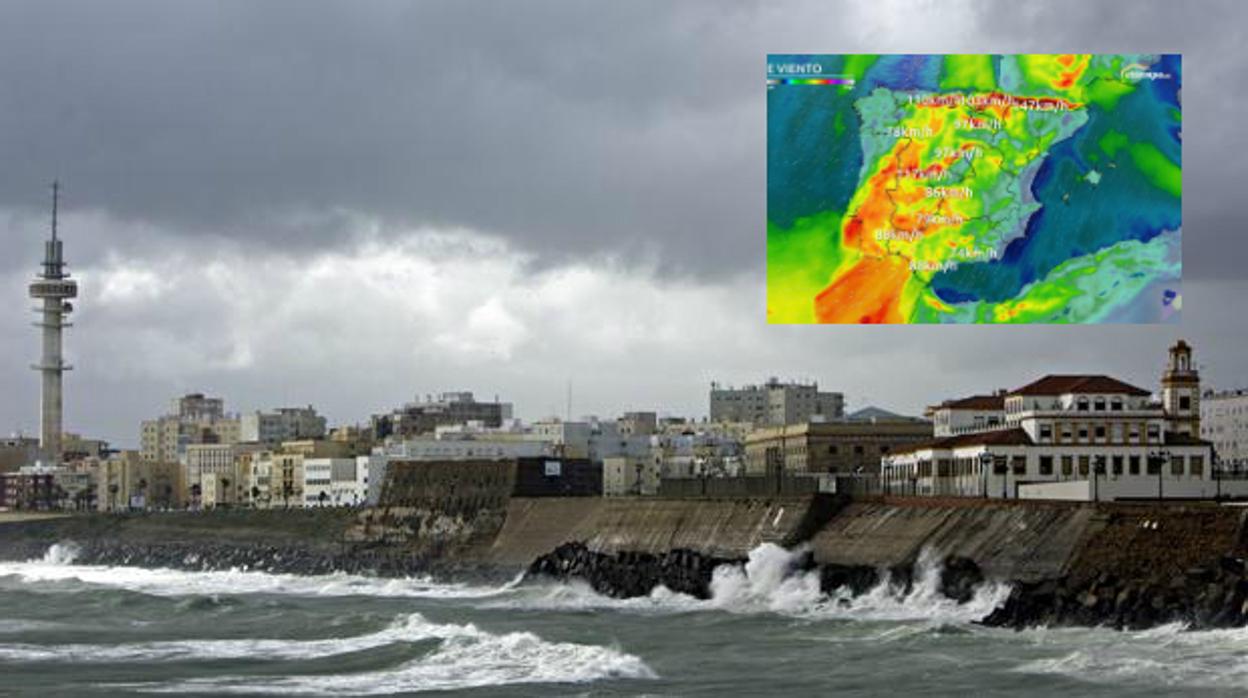 Temporal de lluvia y viento en Cádiz